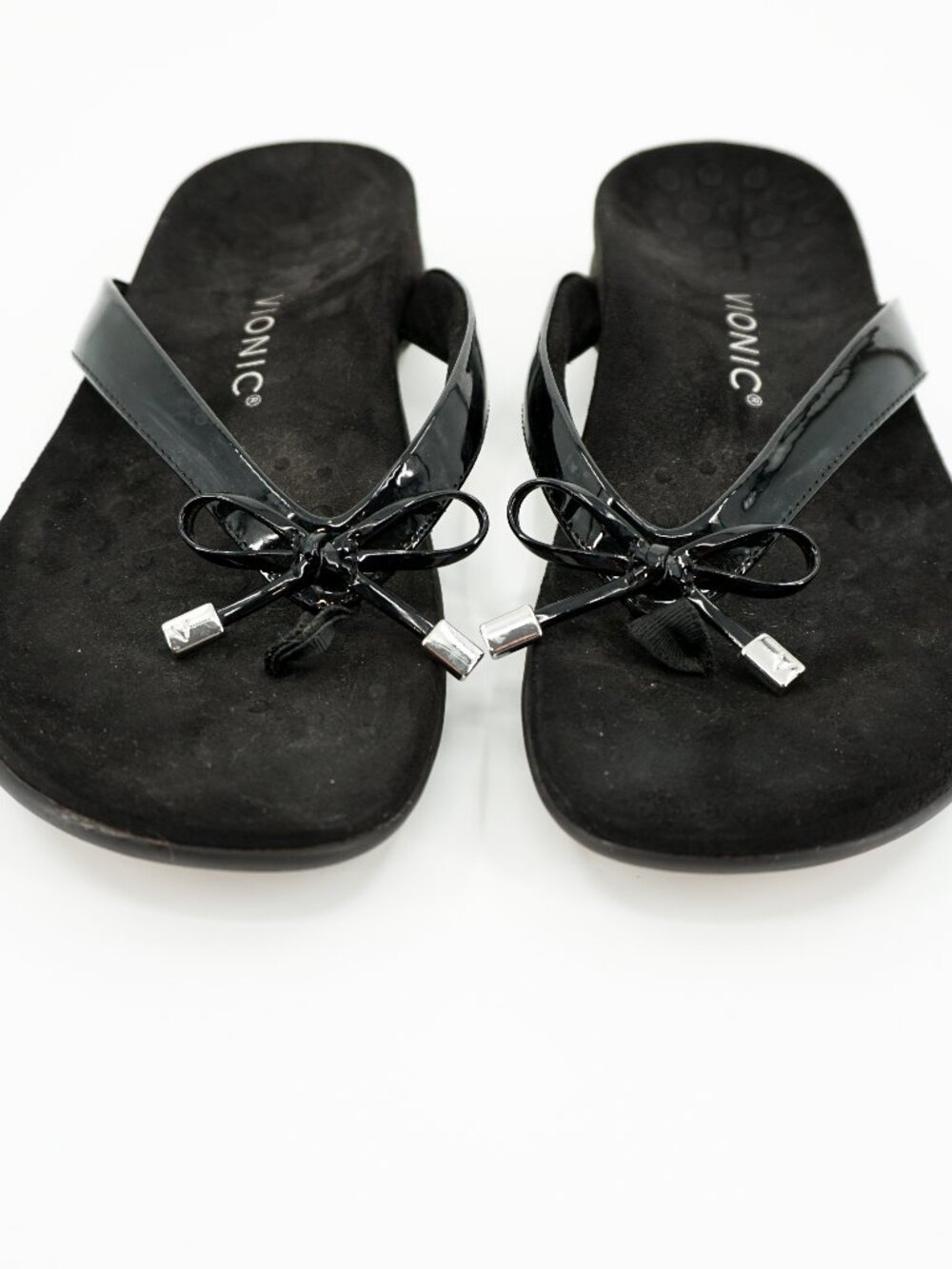 Vionic Women's Black Flip Flop Sandals Arch Support Bow Slip-On Size 9.5 M